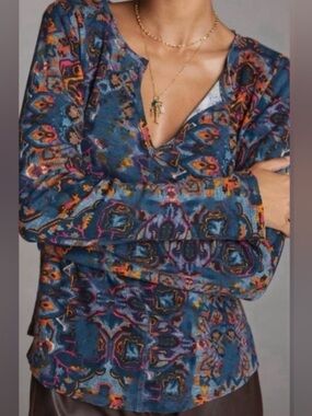 Anthropologie Pilcro Multicolor Thermal Waffle Knit Split neck pullover XS GUC